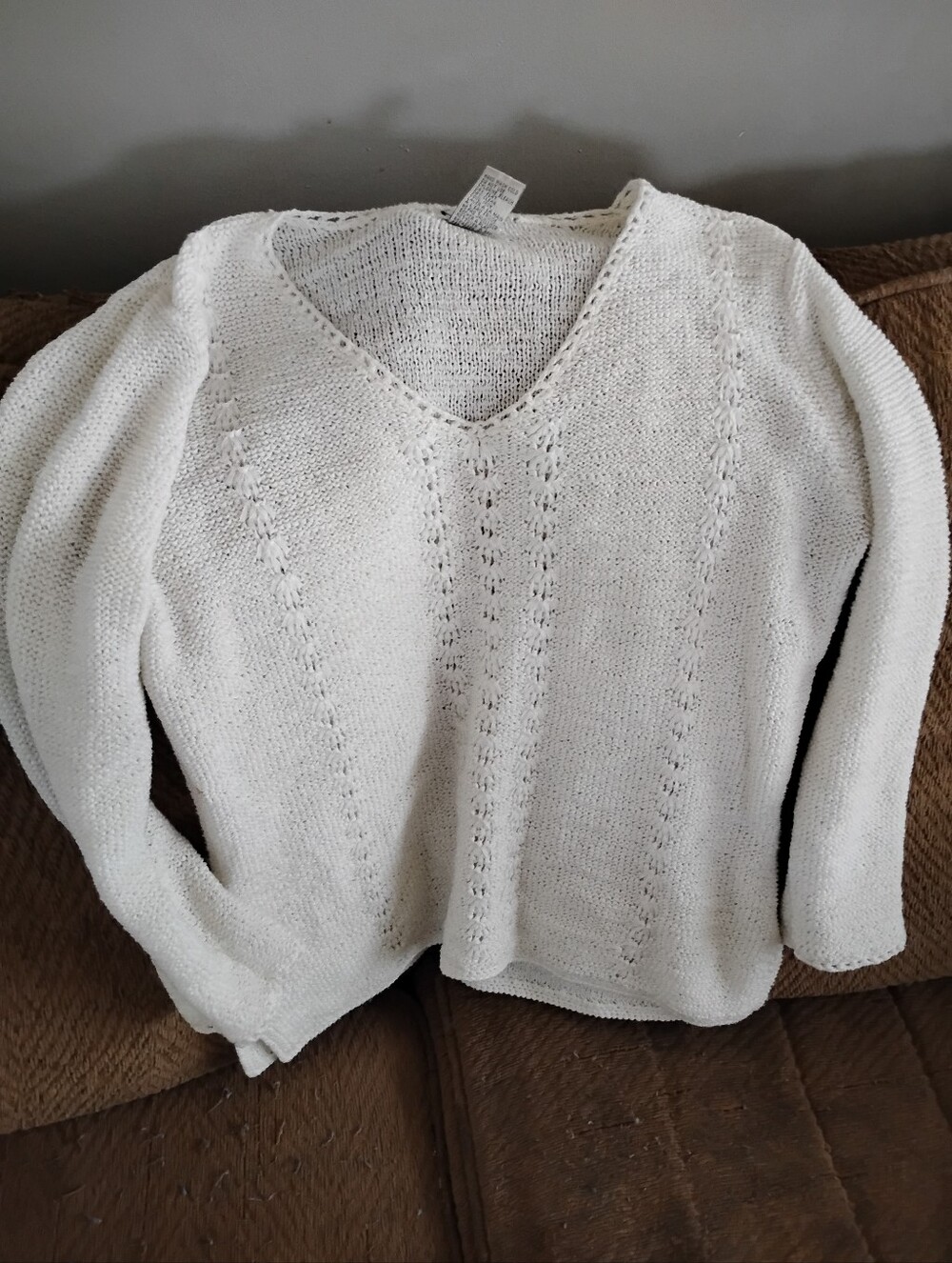 nomi Ivory V-Neck Open-Knit Sweater
